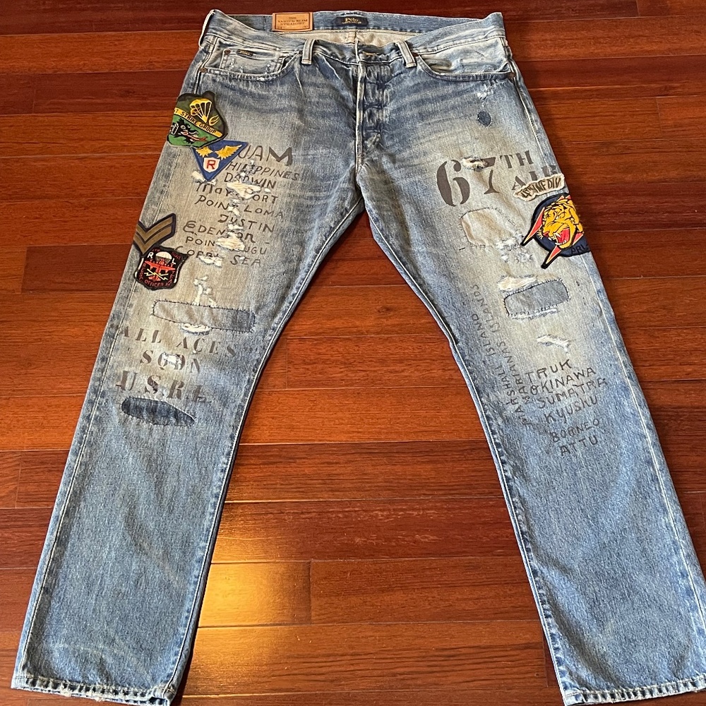 Polo Ralph Lauren Varick Slim Straight Military Army Jeans Patchwork Jeans 34x30